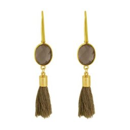 Gemshine Ohrringe 'OVAL Smoky Rauchquarze und Quasten' Weiss Damen