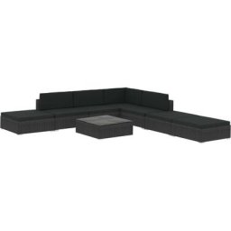 8-tlg. Garten-Lounge-Set mit Auflagen Poly Rattan Schwarz vidaXL - Schwarz