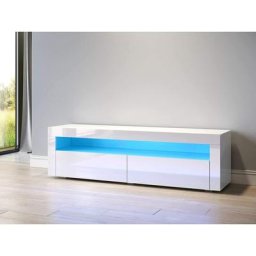 Tv Schrank mit led Beleuchtung Hochglanz Lowboard Weiß,Eine offene Ablage und 2