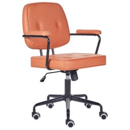 Bürostuhl Orange Kunstleder mit Gebremsten Rollen Armlehnen Höhenverstellbar Klssisch Retro Arbeitsstuhl Home-Office Wohnzimmer