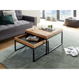 MCA furniture Couchtisch Lubao, 2-er Set Wohnzimmertisch in Massivholz Asteiche geölt