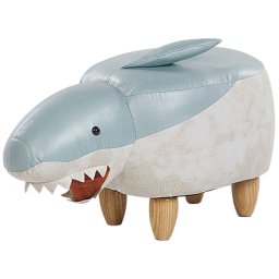 Hocker für Kinder Holz Leder Blau Weiß Hai-Form Kinderzimmer