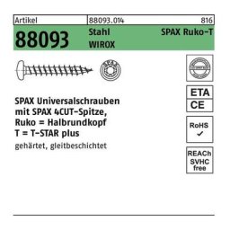 Universalschraube, 5 x 25 mm, 500 Stück, Vollgewinde, Halbrundkopf, t-star plus T20, 4CUT, wirox