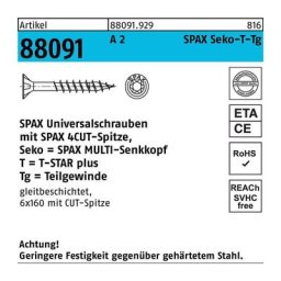 Edelstahlschraube, 4 x 35 mm, 200 Stück, Teilgewinde, Senkkopf, t-star plus T20, 4CUT