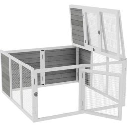 Kaninchenstall mit Freigehege, aufklappbares Dach, 120 cm x 120 cm x 60 cm - Grau - Pawhut