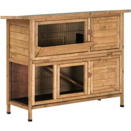 Kaninchenstall Kleintierstall doppelstöckiger mit Heuraufe UV-beständig, Natur, 0323LD - Braun