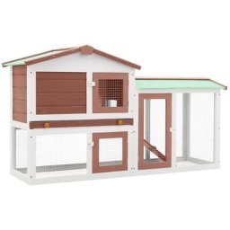 Großer Kaninchenstall Braun und Weiß 145x45x85 cm Holz Vidaxl Braun