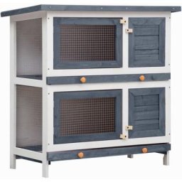 Kaninchenstall 4 Türen Grau Holz Vidaxl Grau