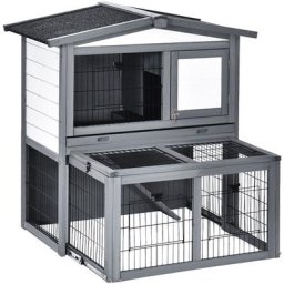 Kleintierstall mit Freilauf und Rampe Tannenholz Grau+Weiß - Grau+Weiß - Pawhut