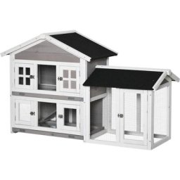 Kleintierstall Zwergkaninchenstall mit 2 Ebenen Tannenholz Outdoor Indoor Kleintierkäfig