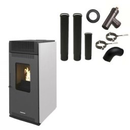 Luft-Pelletofen Anita 10 kW Sannover Weiß + Kaminbau-Anschluss-Set