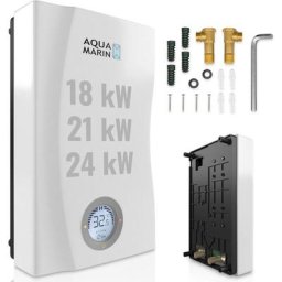 Aquamarin® Elektronischer Durchlauferhitzer - 18/21/24 kW, 0,9 L, Digitalanzeige, 38-60°C, Indoor,