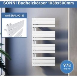 Badheizkörper Handtuchhalter Weiß Handtuchwärmer Panel Handtuchtrockner,1038x500mm Seitenanschluss