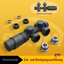 Heizkörper Multiblock Anschlussgarnitur Hahnblock Ventil Thermostat Anthrazit - Sonni