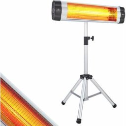 Infrarot Heizstrahler 2500 Watt mit höhenverstelbarem Stativ - Wärmestrahler Wärmepilz - Silber