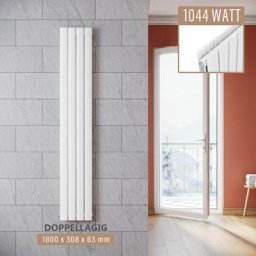 Design Heizkörper 1800 x 308 mm Flachheizkörper Vertikal Paneelheizkörper Doppellagig Weiß - Sonni