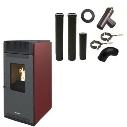 Luft-Pelletofen Anita 10 kW Sannover Bordeaux + Kaminbau-Anschluss-Set