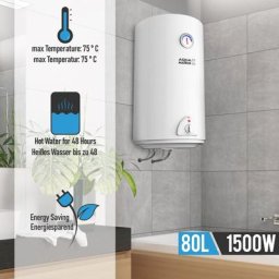 Elektro Warmwasserspeicher - 80 Liter Speicher, 1500W Heizleistung und Thermometer, Energiesparend,