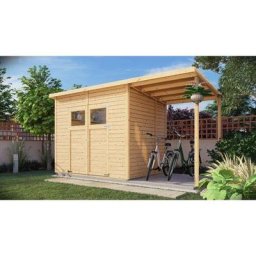 Alpholz - Gerätehaus Mollie Plus mit Fußboden aus Fichten-Holz Gartenhaus mit 14 mm Wandstärke