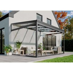 Gartenzimmer Basic mit Glasschiebewänden Wintergarten aus Metall in grau Terrassenüberdachung