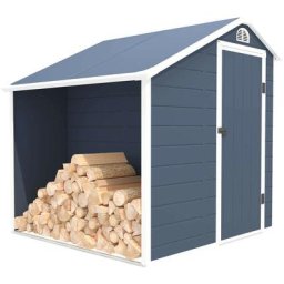 Gartenhaus aus Harz Gardiun Sylvana a- 3,92 m² mit äußere Kaminholzregal 204x192x204 cm Anthrazit