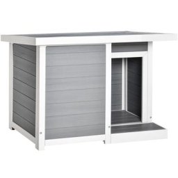 Pawhut - Hundehütte wpc Weiß Grau - Grau+Weiß