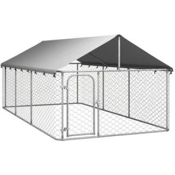 Outdoor-Hundezwinger mit Dach 400x200x150 cm vidaXL - Silber