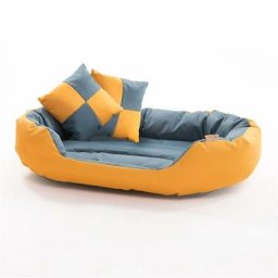 Hundebett Hundekissen Hundekorb Haustierbett Matte Hundesofa Katze Gelb/Blaugrau 85x70x20 cm