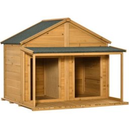 Pawhut - Hundehütte aus Massivholz isoliertes Hundehaus mit 2 Räume Asphaltdach Outdoor Hütte mit