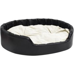 Hundebett Schwarz-Beige 99x89x21 cm Plüsch und Kunstleder Vidaxl Schwarz