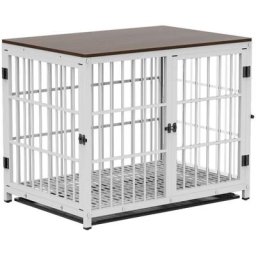 Hundekäfig Hundehaus Indoor, Hundehütte aus Holz und Metall, 3 Türen, abnehmbare Tablett, diy