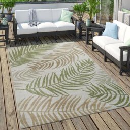 Outdoor Teppich Für Terrasse Und Balkon Pastell Palmen Design Verschiedene Farben 80x150 cm, Grün