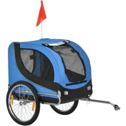 PawHut Fahrradanhänger für Hunde mit Universalkupplung Stahl Blau+Schwarz - Blau+Schwarz