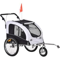 Hundeanhänger mit Jogger-Funktion Universalkupplung Stahl Weiß+Schwarz - Weiß+Schwarz - Pawhut