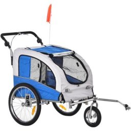 Hundeanhänger mit Jogger-Funktion Universalkupplung Stahl Blau+Grau - Blau+Grau - Pawhut
