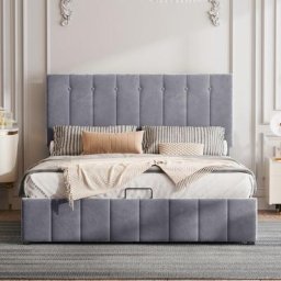 Merax - Hydraulisches Boxspringbett 140x200cm Polsterbett mit Bettkasten und höhenverstellbaren