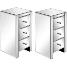 2PCS achttisch aus verspiegeltem Glas mit drei Schubladen