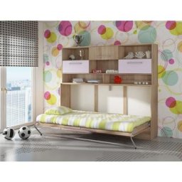 Schrankbett Wandbett roger 90x200cm Horizontal + Regal Sonoma Eiche / Violett