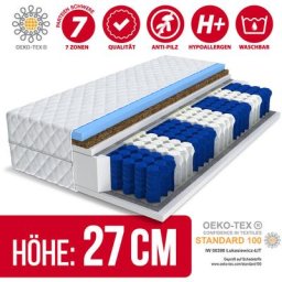 FDM - Matratze titan max 9 Zonen 180x200 Premium Hybrid foam 27 cm Taschenfederkern kokos H2 H3