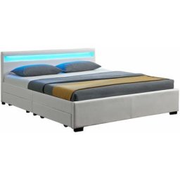 Juskys - led Polsterbett Lyon mit Bettkasten – Bettgestell aus Holz & Kunstleder mit Lattenrost –