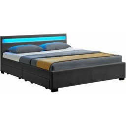 Juskys - led Polsterbett Lyon mit Bettkasten – Bettgestell aus Holz & Kunstleder mit Lattenrost –