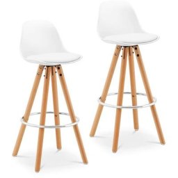 2 Barhocker mit Lehne und Holzbeine Barstuhl Tresenhocker Küchenhocker weiß - Weiß
