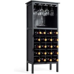 Weinregal für 20 Flaschen mit Glasaufhaenger, Weinschrank Holz, Flaschenregal , Weinstaender,