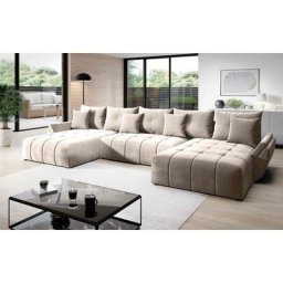 Schlafsofa calvani u Polstercouch in U-Form: Bettkasten Kissen EN01 beige - Creme - Furnix