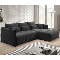 Sofa yalta Couch ausziehbar mit Bettkasten und Kissen Schlafsofa EN25 Dunkelgrau - Furnix