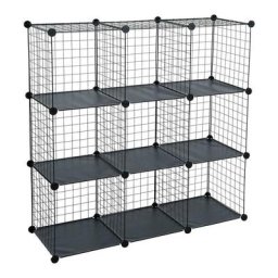 Regalsystem Steckregal diy Regal 9 Fächer Gitter Metall Würfelregal Stufenregal Schwarz