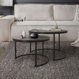 ML-Design Couchtisch 2er Set, Ø 59x40 / 74x48 cm, Eiche dunkel-Schwarz, aus MDF und Metall,
