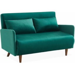 2-Sitzer-Sofa aus Samt- Panam - Schlaffunktion - Füße dunkles Holz, grün, Bank, verstellbare