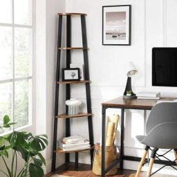 Vasagle Eckregal, Bücherregal mit 5 Ablagen im Industrie-Design, Leiterregal mit Metallrahmen, fürs