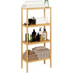 Badezimmerregal aus Bambus Standregal Badregal schmal 4 Ebenen Bücherregal für Wohnzimmer, Haus,